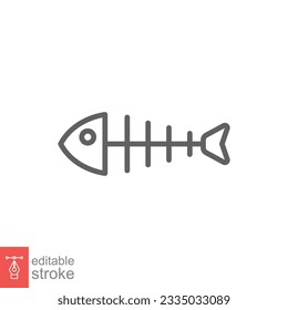 Fish bone icon. Simple outline style. Fishbone skeleton, fish skull, head and tail, animal anatomy concept. Thin line symbol. Vector illustration isolated on white background. Editable stroke EPS 10.