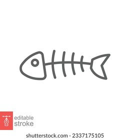Fish bone icon. Simple outline style. Fishbone skeleton, fish skull, head and tail, animal anatomy concept. Thin line symbol. Vector illustration isolated on white background. Editable stroke EPS 10.
