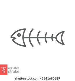 Fish bone icon. Simple outline style. Fishbone skeleton, fish skull, head and tail, animal anatomy concept. Thin line symbol. Vector illustration isolated on white background. Editable stroke EPS 10.