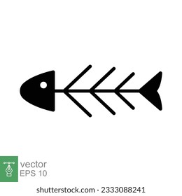 Fish bone icon. Simple solid style. Fishbone skeleton, fish skull, head and tail, animal anatomy contact. Black silhouette, glyph symbol. Vector illustration isolated on white background. EPS 10.