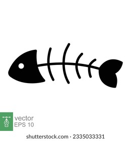 Fish bone icon. Simple solid style. Fishbone skeleton, fish skull, head and tail, animal anatomy contact. Black silhouette, glyph symbol. Vector illustration isolated on white background. EPS 10.