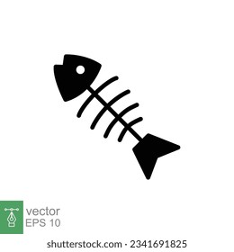 Fish bone icon. Simple solid style. Fishbone skeleton, fish skull, head and tail, animal anatomy contact. Black silhouette, glyph symbol. Vector illustration isolated on white background. EPS 10.