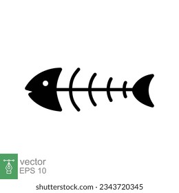 Fish bone icon. Simple solid style. Fishbone skeleton, fish skull, head and tail, animal anatomy contact. Black silhouette, glyph symbol. Vector illustration isolated on white background. EPS 10.