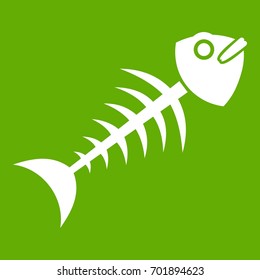 Fish bone icon white isolated on green background. Vector illustration