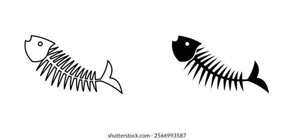 Fish bone icons in outline and fill. vector illustration for ui.