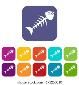 Fish bone icons set vector illustration in flat style In colors red, blue, green and other