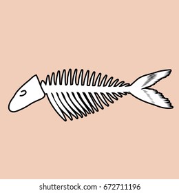 Fish bone illustration with black outline
