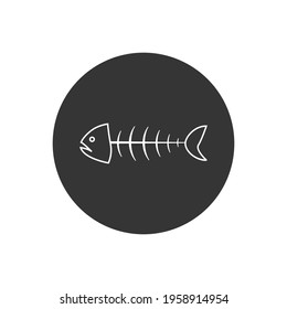 Fish bone line white icon in flat style. Vector