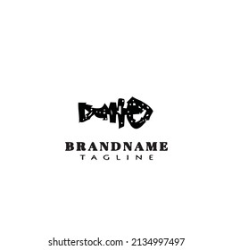logotipo de hueso de pescado caricatura plantilla de diseño de icono negro imagen vectorial aislada