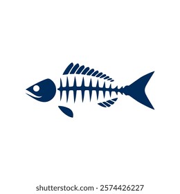  Fish Bone Logo Design Silhouette Vector Illustration On a White Background