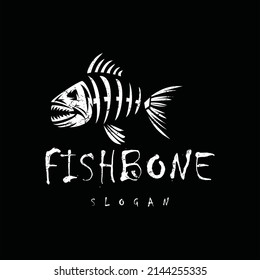 Fish bone logo simple black flat silhouette Vector skull skeleton