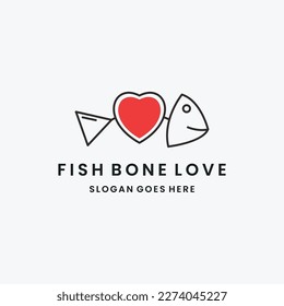 Fish bone love line logo vector design template icon .