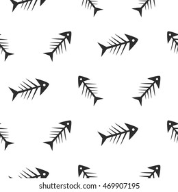 Fish bone monochrome seamless vector pattern. Black and white chaotic fish bone textile pattern design.