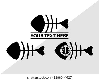 Fish Bone Monogram Vector Illustration Silhouette