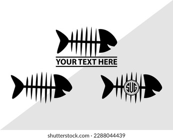 Fish Bone Monogram Vector Illustration Silhouette