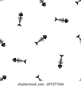 Fish bone pattern repeat seamless in black color for any design. Vector geometric illustration