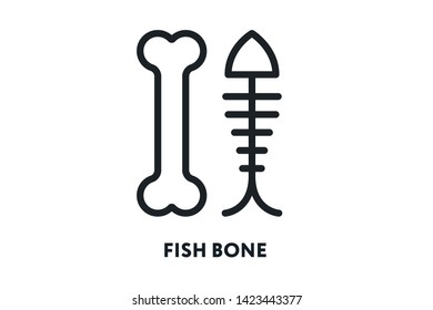 Fish Bone Pet Cat Dog Toy Food. Vector Flat Line Icon Illustration.