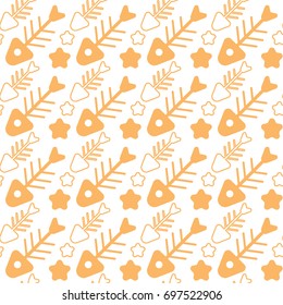 Fish Bone Seamless Pattern Abstract Ornament Flat Vector Illustration