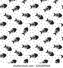 Fish Bone Seamless Pattern Background, Fish Bone Vector Illustration