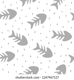 Fish Bone Seamless Pattern Background, Fish Bone Vector Illustration