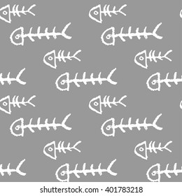 Fish bone. Seamless pattern with fishbones. Hand-drawn background. Vector illustration. 