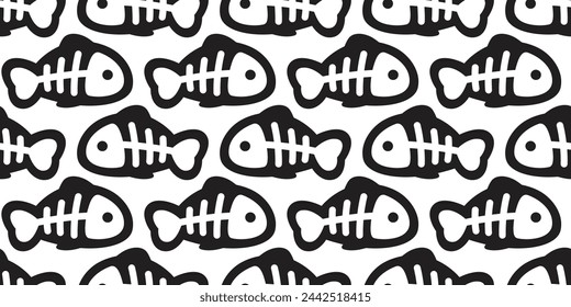 fish bone seamless pattern tuna vector cartoon salmon dolphin doodle ocean sea doodle gift wrapping paper tile background repeat wallpaper illustration scarf isolated pet animal design