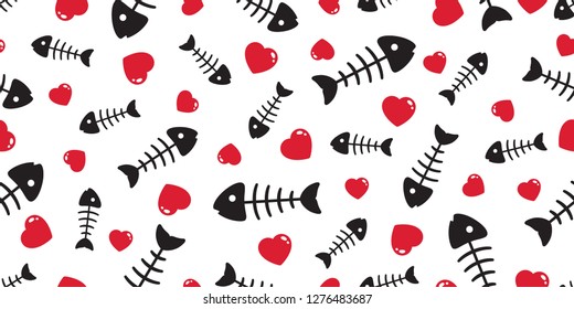 fish bone seamless pattern vector heart valentine tuna salmon dolphin shark ocean sea scarf isolated tile background repeat wallpaper