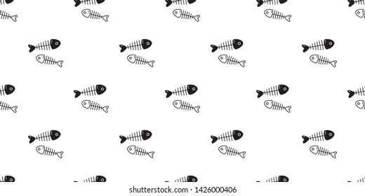 fish bone seamless pattern vector shark dolphin tuna salmon scarf isolated cartoon tile background repeat wallpaper halloween illustration design black