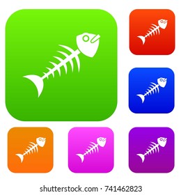 Fish bone set icon color in flat style isolated on white. Collection sings vector illustration