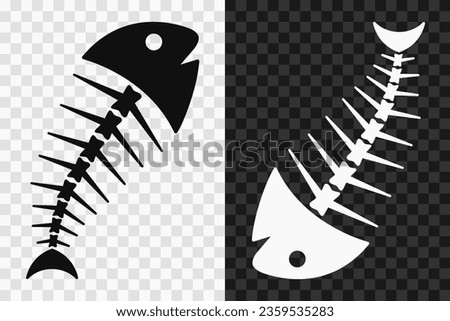 Fish bone silhouette icon, high quality vector glyph sign. Fish bone symbol isolated on dark and light transparent backgrounds.