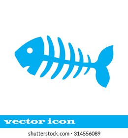 fish bone, fish skeleton.  blue icon.