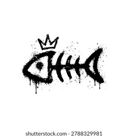 Fish Bone Skeleton With Crown Graffiti Stencil Spray Paint Splatter Vector