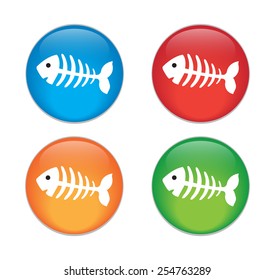 fish bone, fish skeleton. Glass Button Icon Set