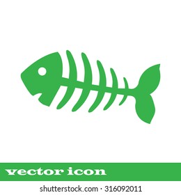 fish bone, fish skeleton.  green icon.
