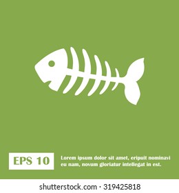 fish bone, fish skeleton.  green icon.