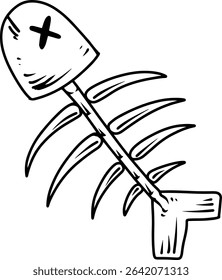 Fish bone skeleton line drawing  
