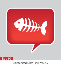 fish bone, fish skeleton. red glossy button.