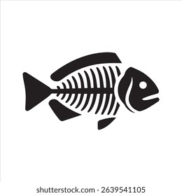 Fish Bone Skeleton Silhouette Icon – Minimal Seafood Waste Vector Illustration	