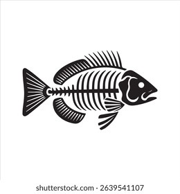 Fish Bone Skeleton Silhouette Icon – Minimal Seafood Waste Vector Illustration	