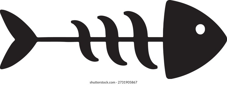 Silueta de esqueleto de hueso de pescado - Ilustración vectorial de ícono fósil de pescado muerto minimalista