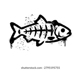 Fish Bone Skeleton Stencil Graffiti Splatter Vector Graphic Design