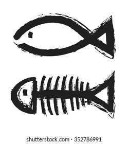 fish bone skeleton symbol vector icon logo design