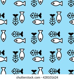 Fish bone or skeleton vector seamless pattern or background