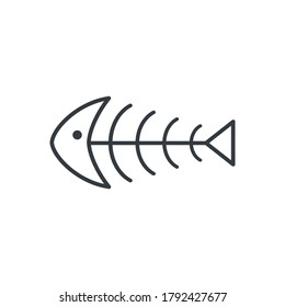 El contorno del icono del vector óseo de pescado aislado en blanco. Símbolo de la línea del esqueleto y el cráneo negro de pescado. 