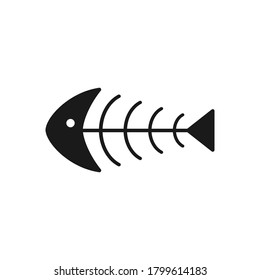Fish bone vector icon outline isolated on white. Fish black skull and skeleton line symbol. 