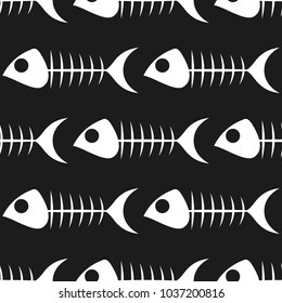 Fish bone vector seamless pattern on white background