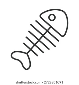 Icono de desechos de huesos de pescado en diseño de línea. desperdicio de alimentos, hueso de pescado, basura, sobras en el Vector de fondo blanco. Icono de trazo editable de desperdicio de alimentos