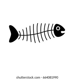 
Fish bones. Abstract fish skeleton. Vector cartoon illustration of a black symbol.