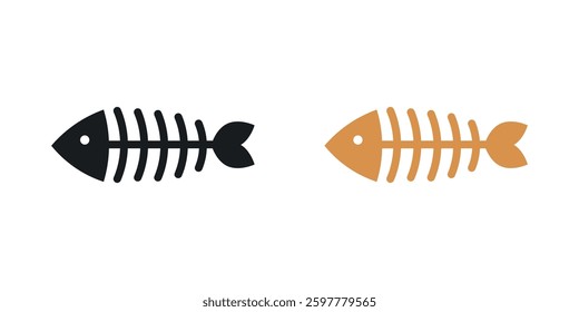 Fish bones colored icon set. Stock Vector