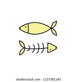 fish and bones colored outline icon. Element of food icon for mobile concept and web apps. Thin line fish and bones icon can be used for web and mobile on white background
